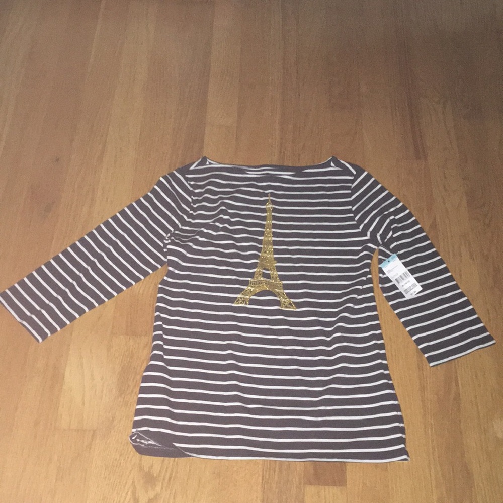 White and Navy Striped shirt with the Eiffel Tower